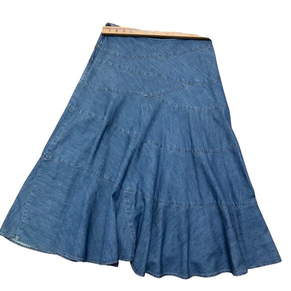 Lauren Jeans Co Denim Midi 100% Cotton Blue Patched Paneled Design Y2K Boho - Picture 3 of 11